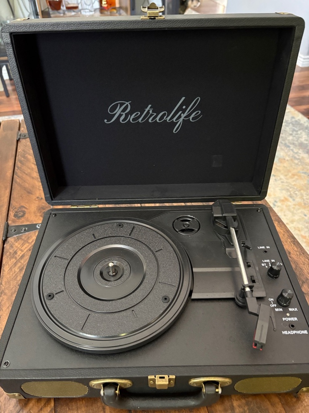 Black Portable Vinyl Record Player Turntable